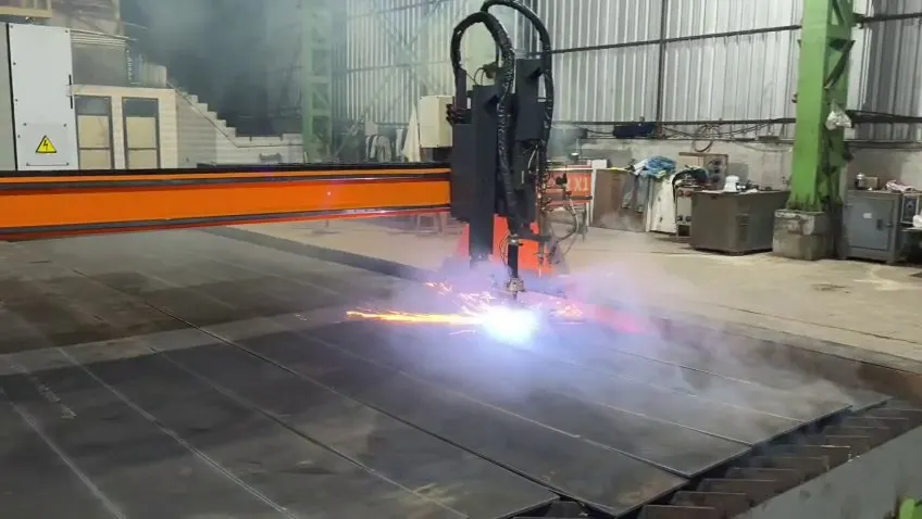 Heavy-duty CNC plasma cutting machine at work