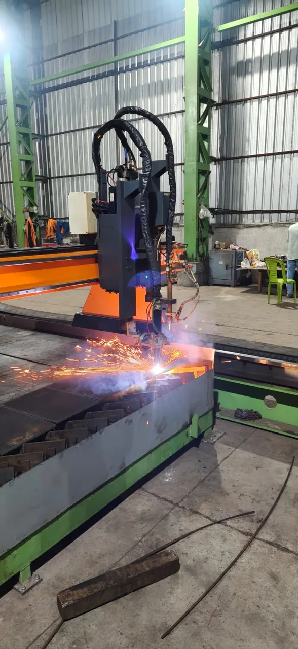 Close-up of CNC plasma cutting torch